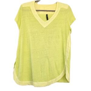 FOIL Women’s Size M Linen/ Silk Casual Top Short Sleeve Lime Green Lagenlook